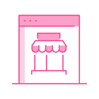 Icon of 'ecommerce systems ' service in pink color.