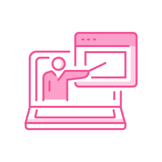 Icon of 'online course' service in pink color.