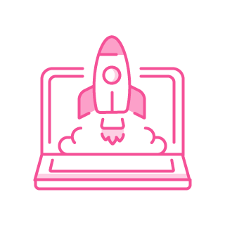 Icon of 'startup systems' service in pink color.