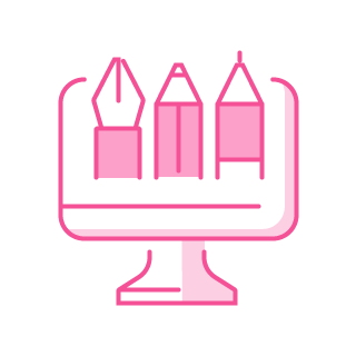 Icon of 'web redesign' service in pink color.